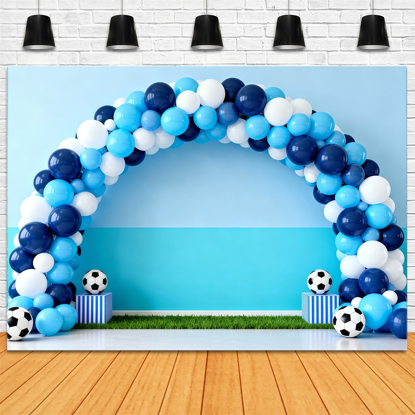 Soccer Photo Backdrop Blue Balloon Goal Arch Sports Backdrops For Photography LXX61-218