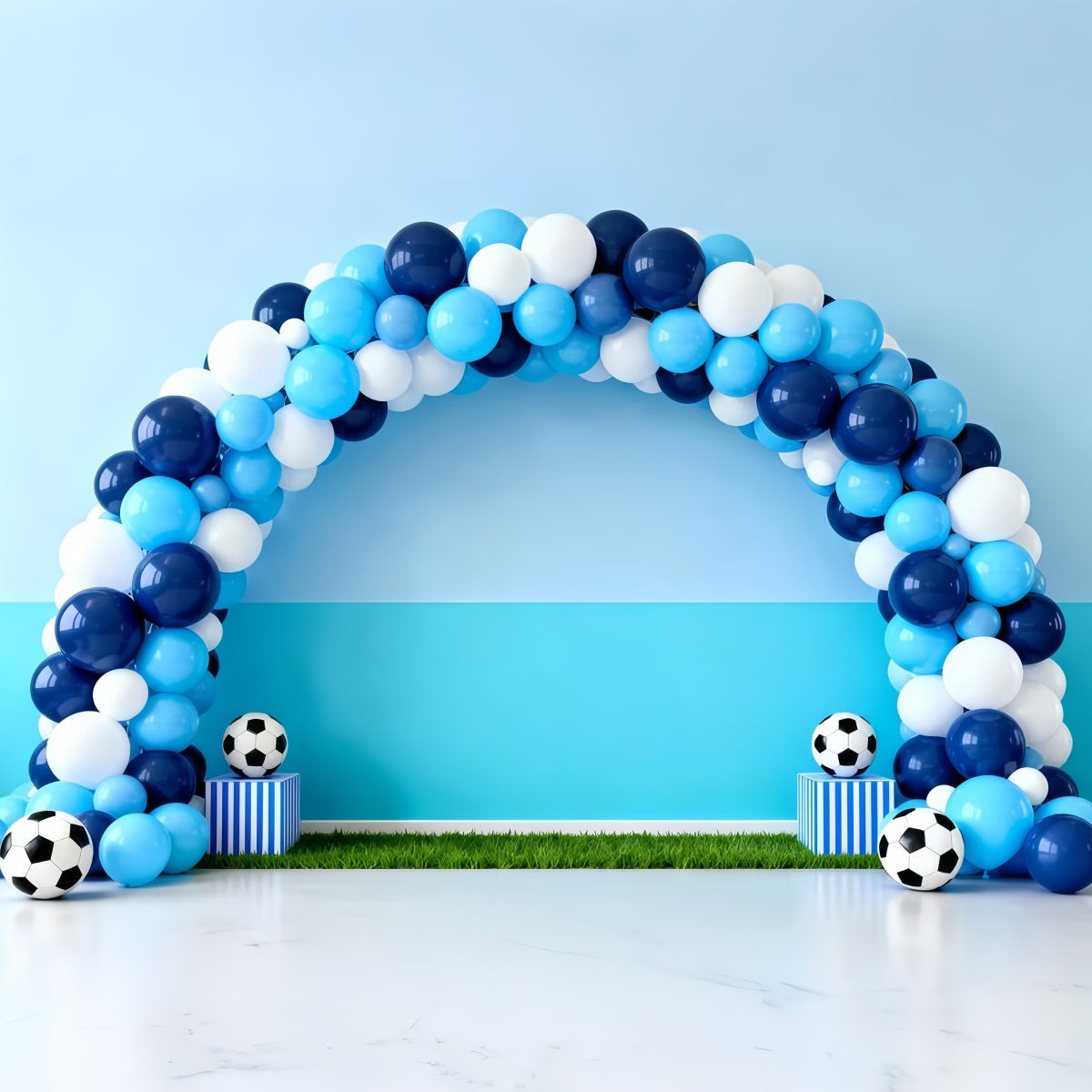 Soccer Photo Backdrop Blue Balloon Goal Arch Sports Backdrops For Photography LXX61-218