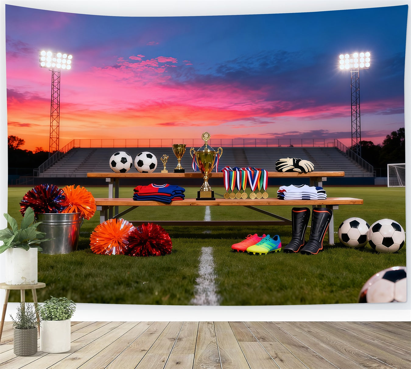 Soccer Backdrop Sunset Trophy Awards Display Sports Backdrops For Photography LXX61-225
