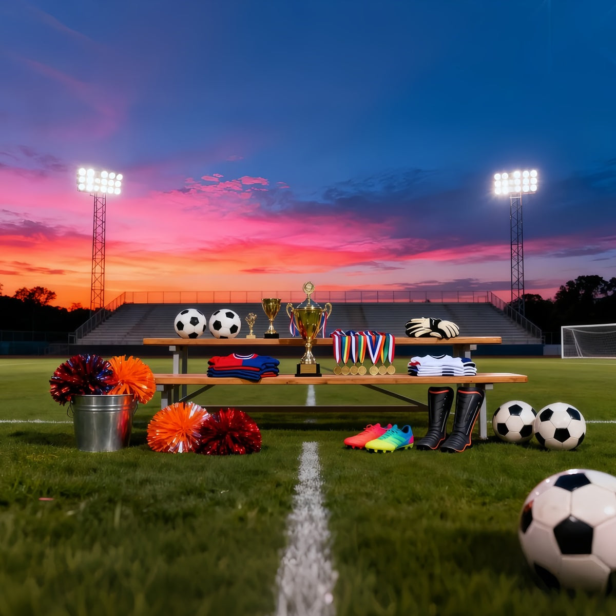 Soccer Backdrop Sunset Trophy Awards Display Sports Backdrops For Photography LXX61-225