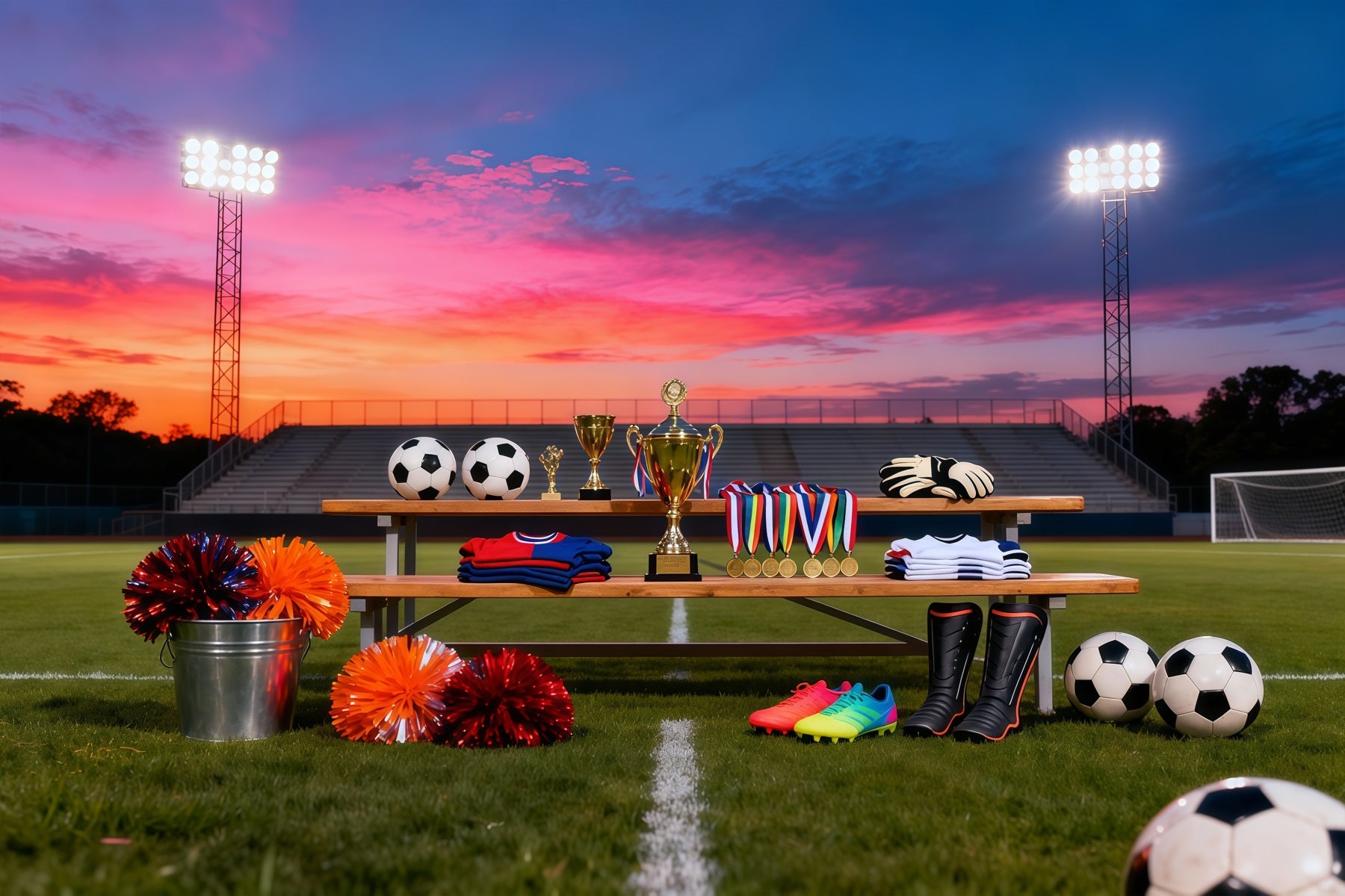Soccer Backdrop Sunset Trophy Awards Display Sports Backdrops For Photography LXX61-225