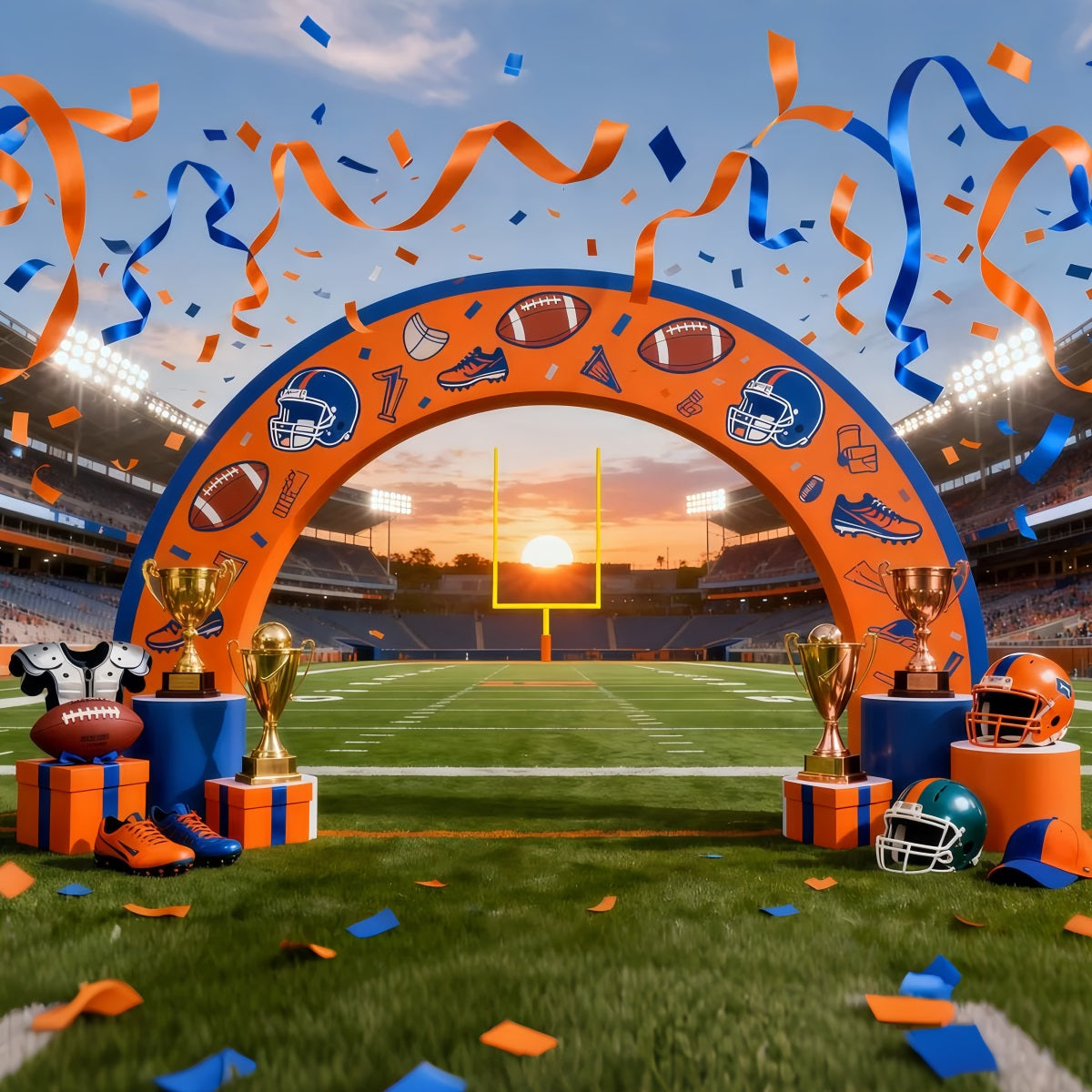 Football Field Backdrop Championship Arch Stadium Lights Sport Backdrop LXX61-226