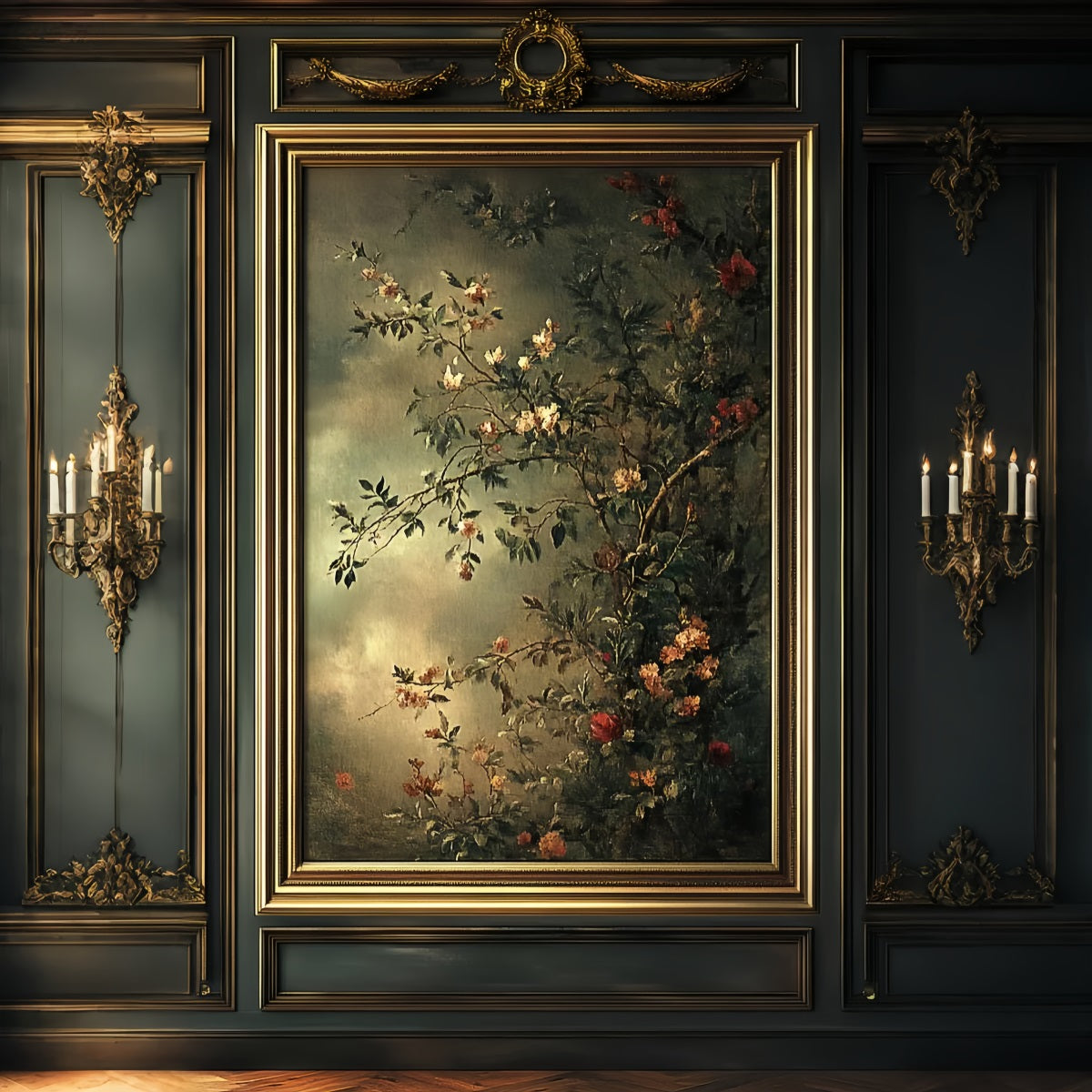 Family Portrait Backdrop Classic Framed Floral Painting Studio Portrait Backdrops LXX61-32