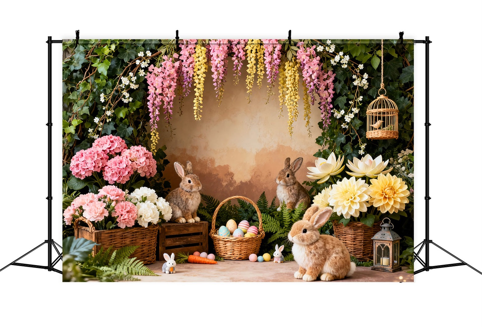 Easter Bunny Picture Backdrop Garden Flower Bouquet Egg Basket Backdrop Ideas For Easter LXX61-38