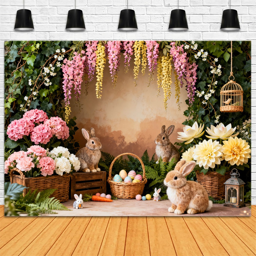 Easter Bunny Picture Backdrop Garden Flower Bouquet Egg Basket Backdrop Ideas For Easter LXX61-38