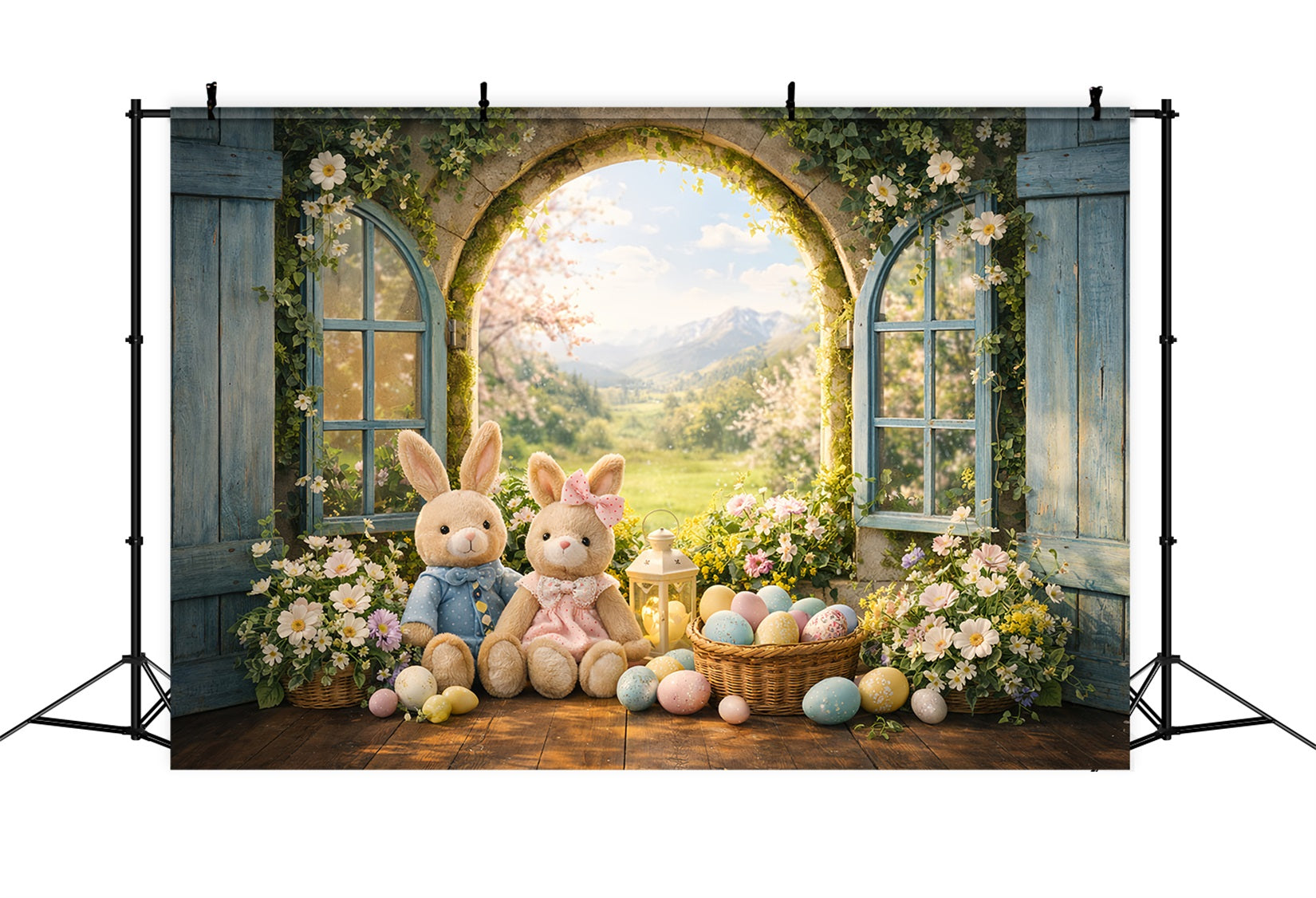 Bunny Photo Backdrop Spring Arch Window Wildflower Photo Booth Easter Backdrop Ideas LXX61-40