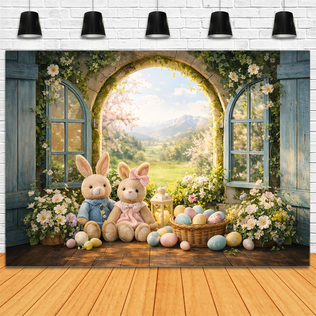 Bunny Photo Backdrop Spring Arch Window Wildflower Photo Booth Easter Backdrop Ideas LXX61-40