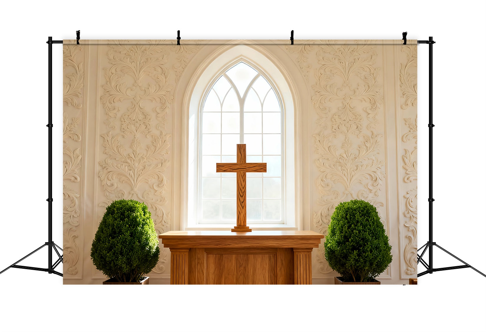 Church Easter Backdrop Classic Altar Cross Arched Window Easter Backdrop 10x10 LXX61-44