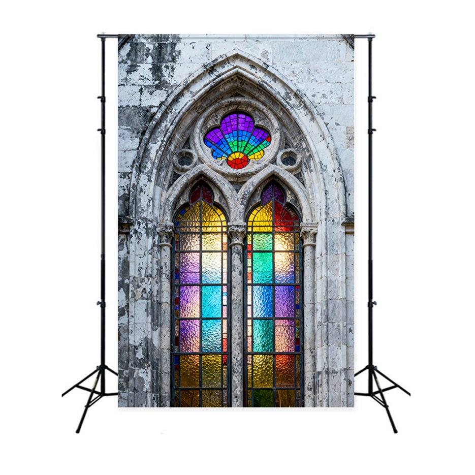 Easter Backdrop Ideas For Church Vintage Stone Church Rainbow Glass Easy Easter Backdrop LXX61-52