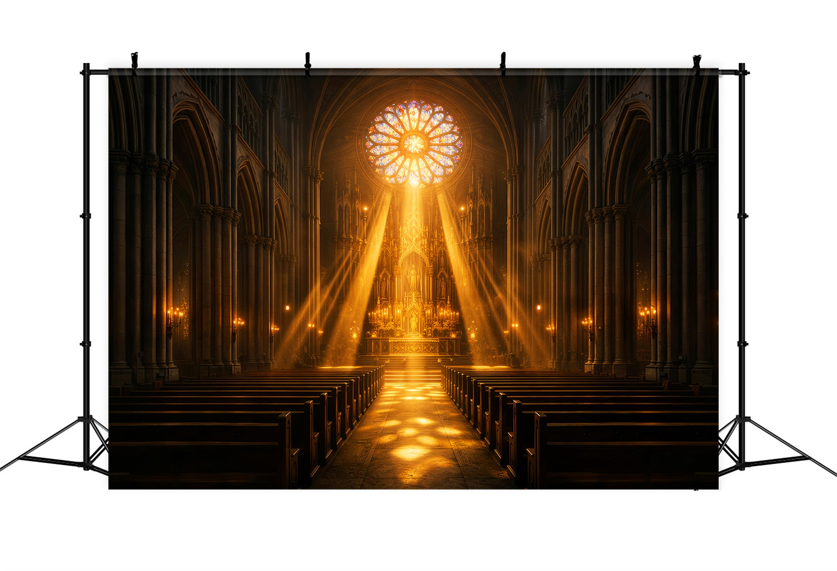 Easter Photo Backdrop Church Golden Cathedral Light Rays Simple Easter Photo Backdrop LXX61-61
