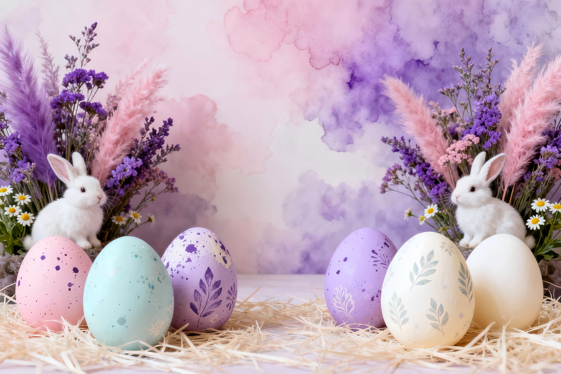 Easter Birthday Backdrop Pastel Bunny Egg Stilllife Easter Party Backdrop LXX61-64
