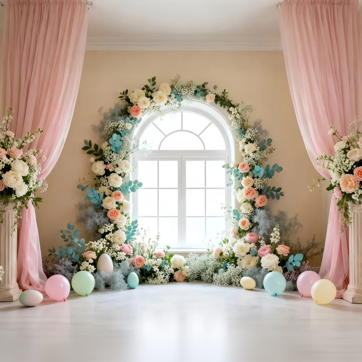 Easter Spring Backdrop Elegant Floral Window Wreath Easter Backdrop Lighting Studio LXX61-68