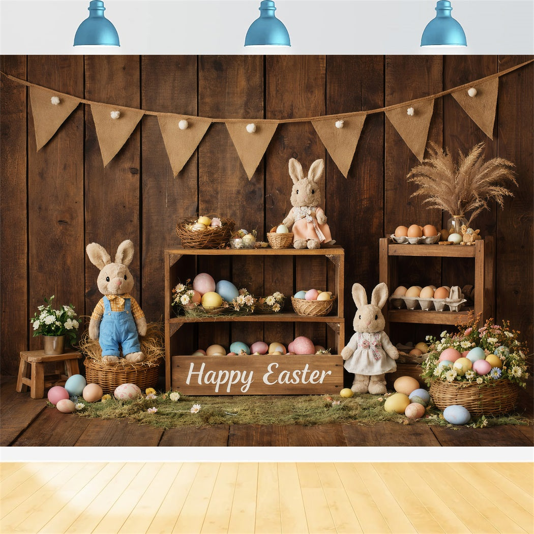 Easter Bunny Backdrops Rustic Wood Farmhouse Eggs Happy Easter Backdrops LXX61-70