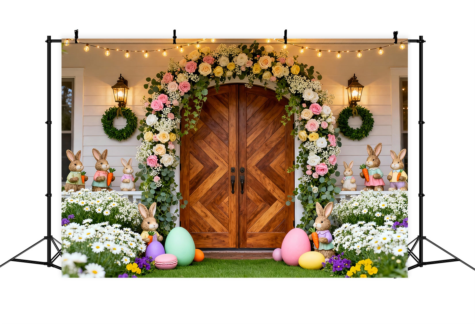 Easter Bunny Backdrops Pastel Floral Window Wreath Easter Backdrops Ideas LXX61-72