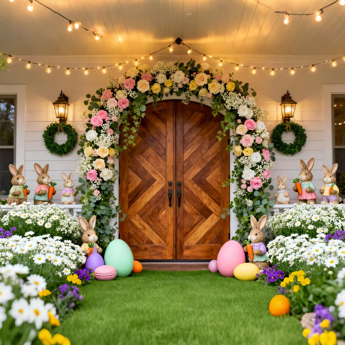 Easter Bunny Backdrops Pastel Floral Window Wreath Easter Backdrops Ideas LXX61-72