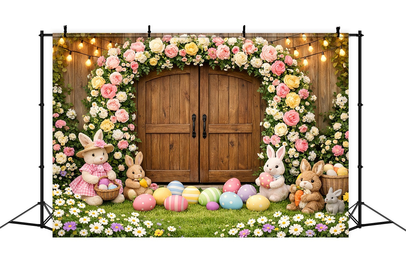 Easter Bunny Backdrops Rustic Wooden Cross Floral Easter Backdrops Ideas LXX61-73