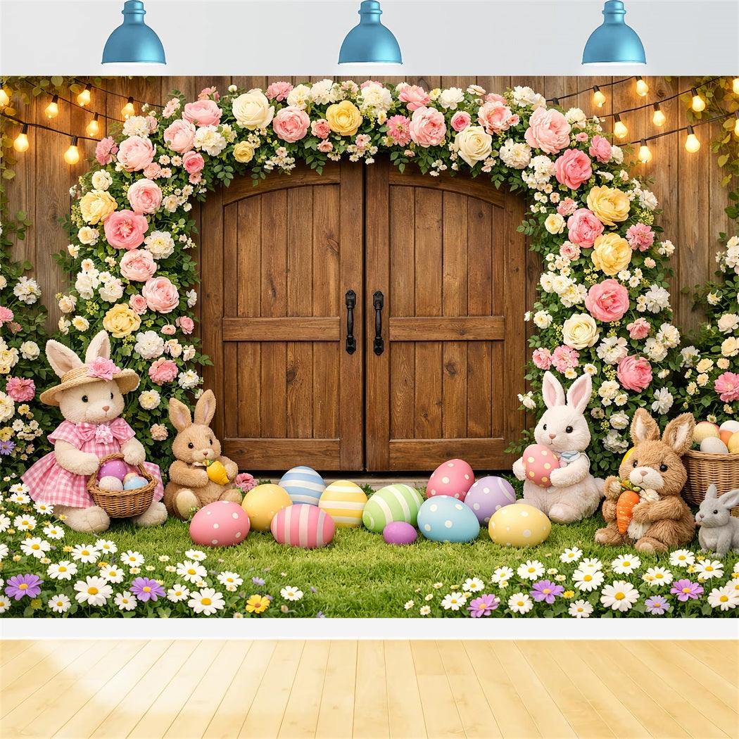 Easter Bunny Backdrops Rustic Wooden Cross Floral Easter Backdrops Ideas LXX61-73