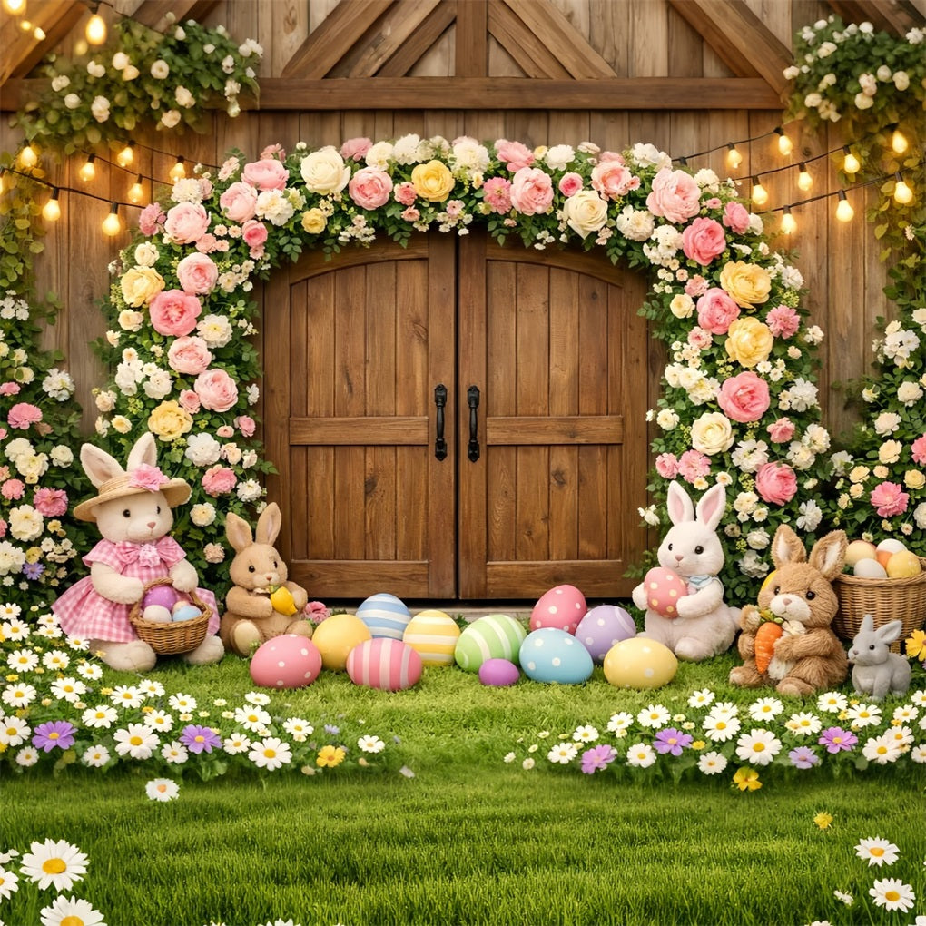 Easter Bunny Backdrops Rustic Wooden Cross Floral Easter Backdrops Ideas LXX61-73
