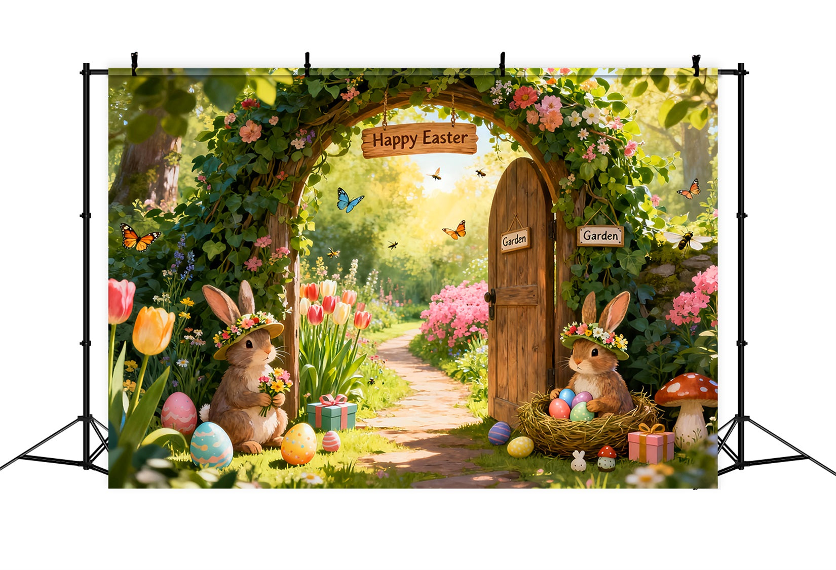 Easter Bunny Backdrops Enchanted Garden Flower Arch Photo Shoot Easter Backdrop LXX61-74