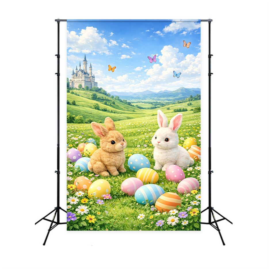 Easter Egg Backdrop Fairytale Meadow Castle Bunny 10x10 Easter Backdrop LXX61-76