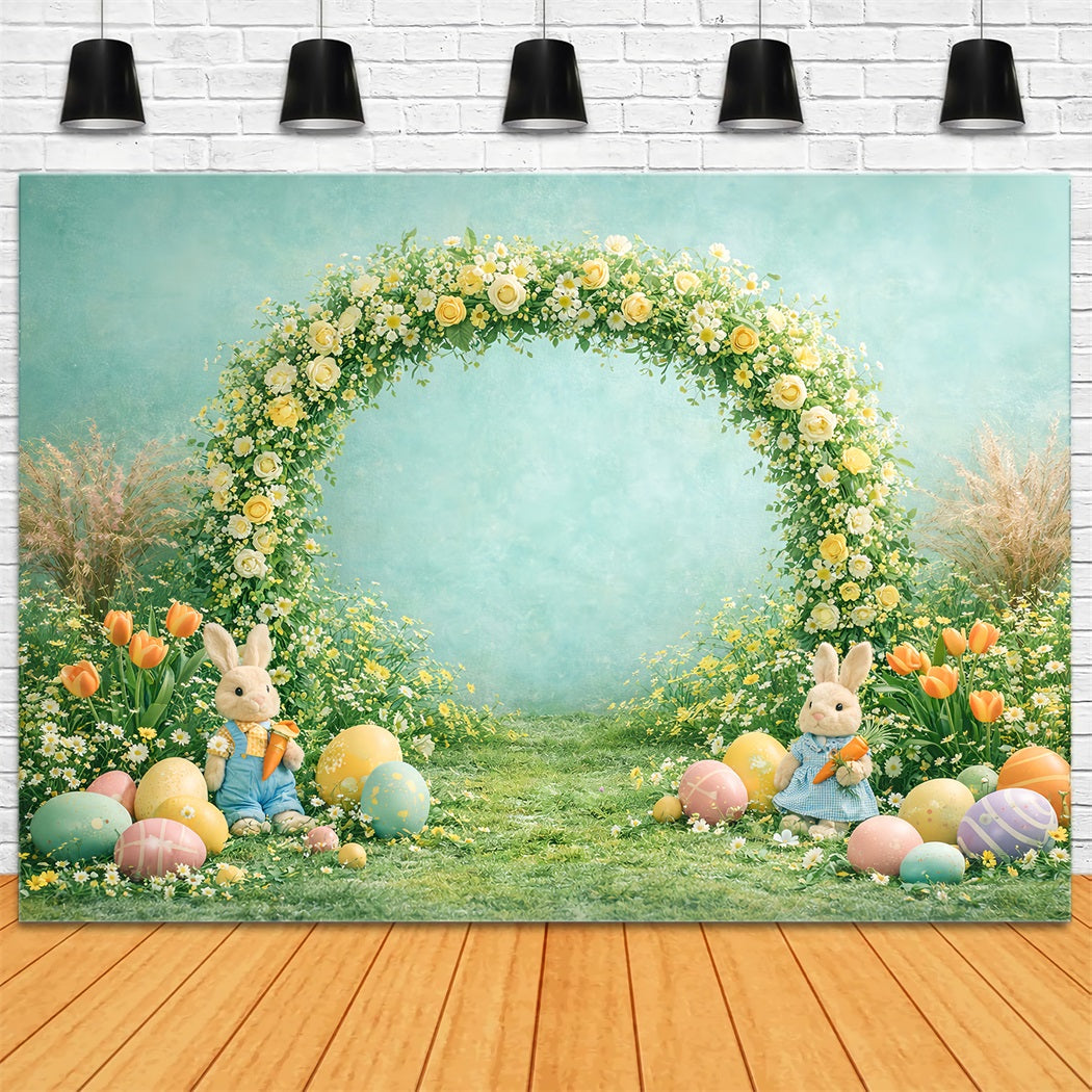 Egg Backdrop Spring Floral Arch Bunny Tulip Photography Easter Backdrops LXX61-79