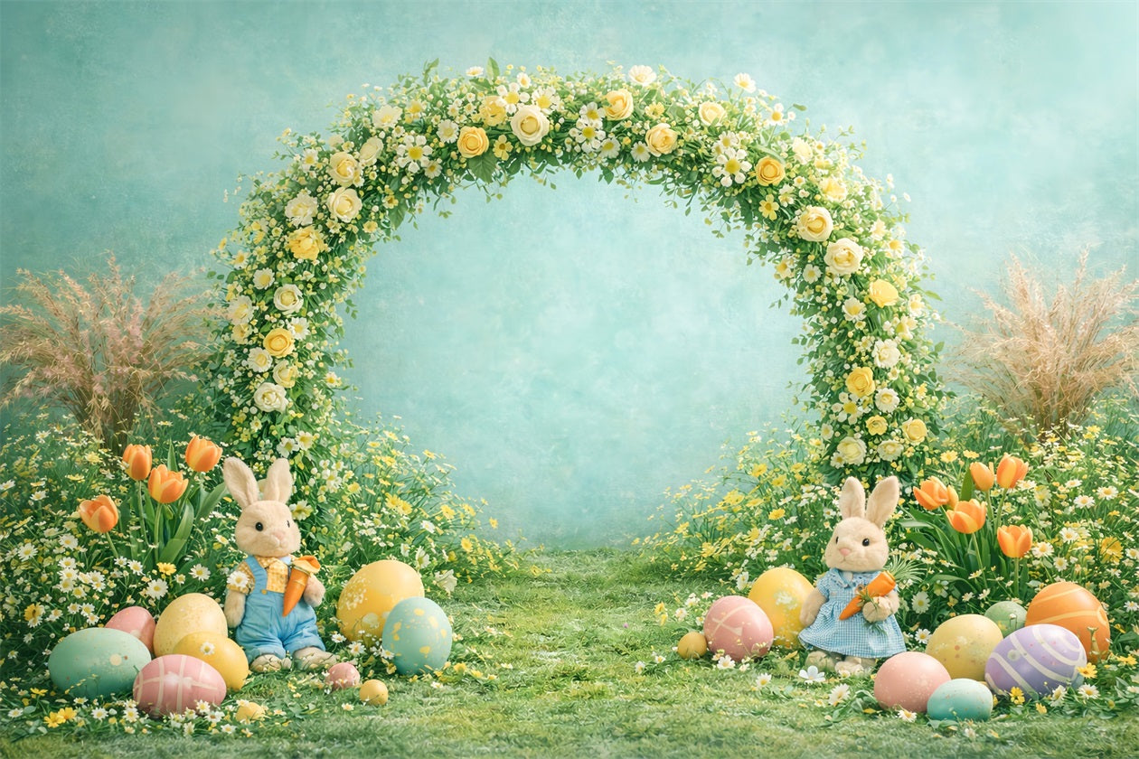 Egg Backdrop Spring Floral Arch Bunny Tulip Photography Easter Backdrops LXX61-79
