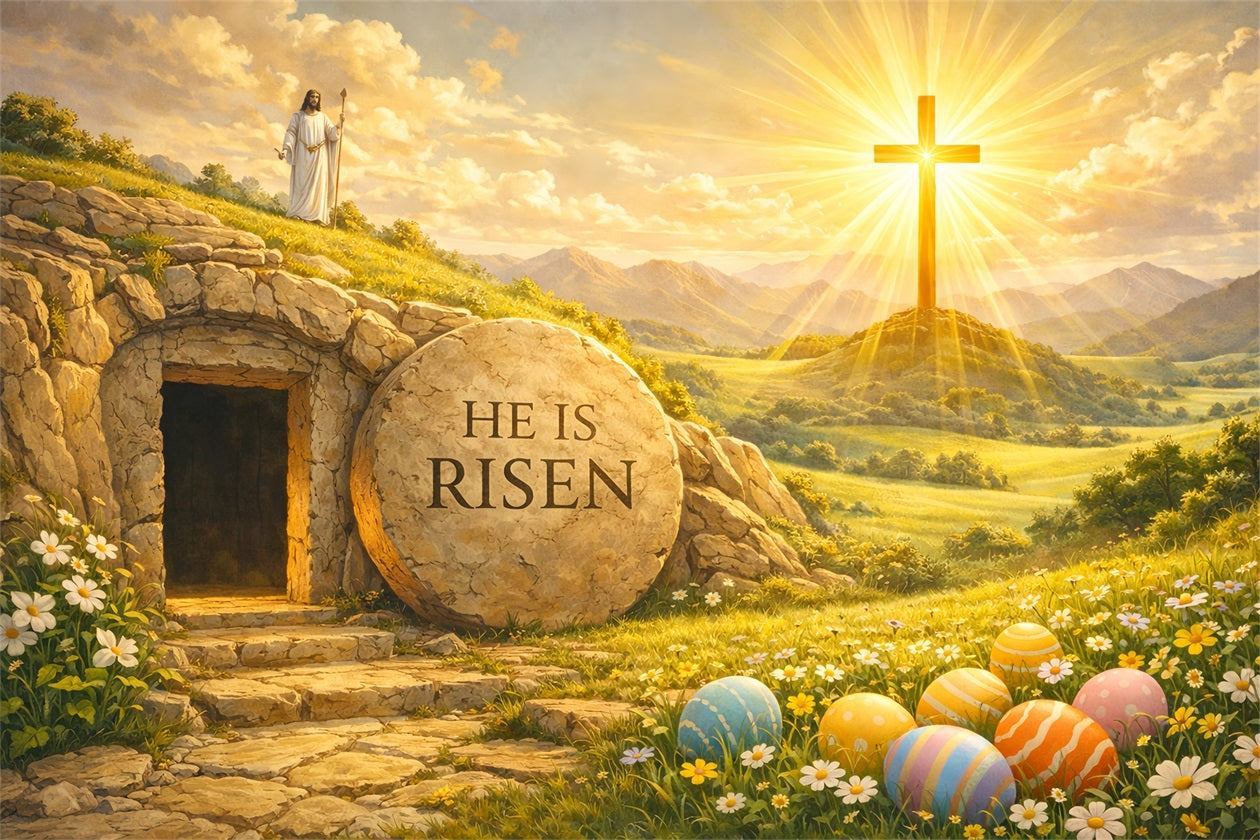 Easter Tomb Backdrops He is Risen Resurrection Cross Easter Photoshoot