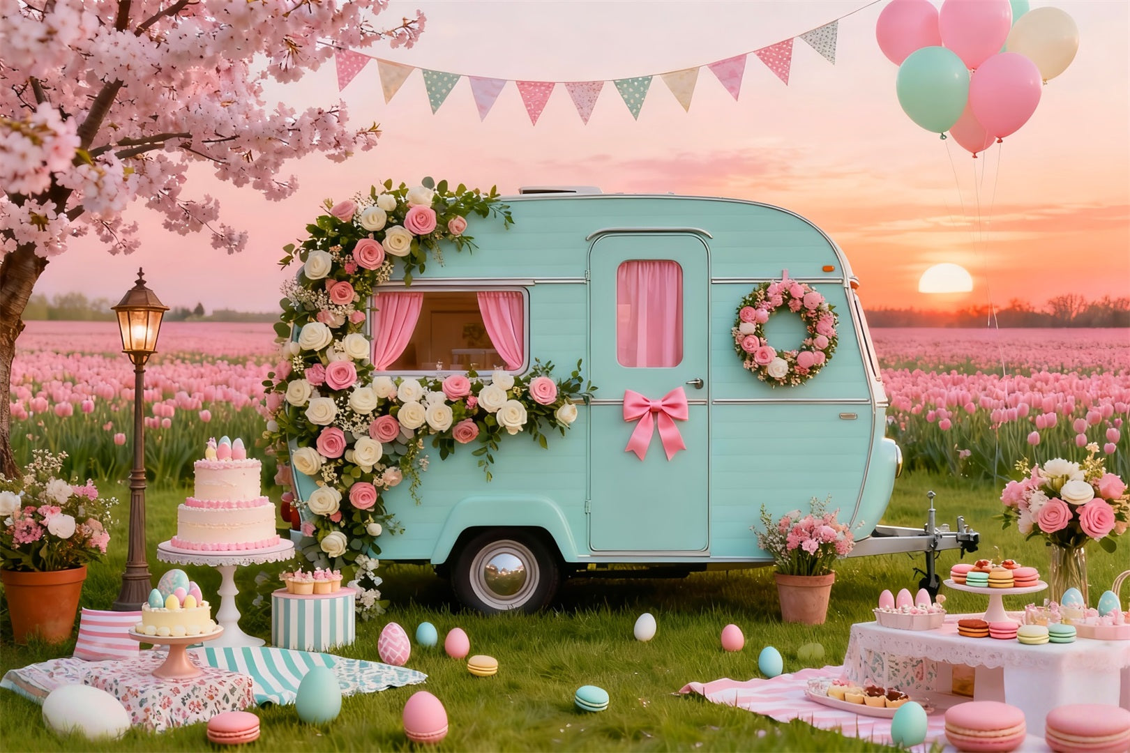 Egg Backdrop Vintage Floral Caravan Picnic Backdrop Ideas For Easter Pictures LXX61-91