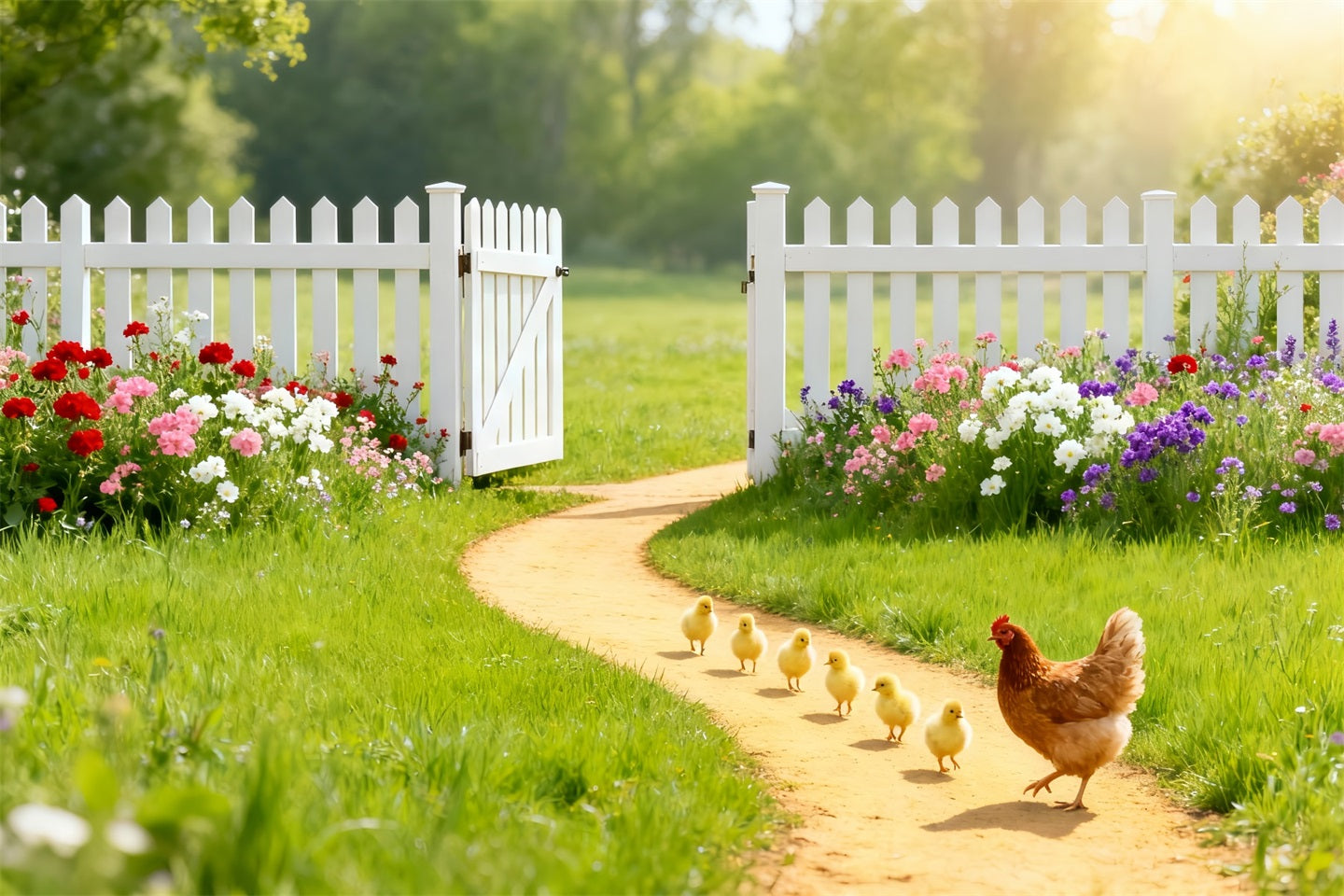 Baby Chick Backdrop Sunny Garden Wildflower Bouquet Easter Backdrop Ideas LXX61-95