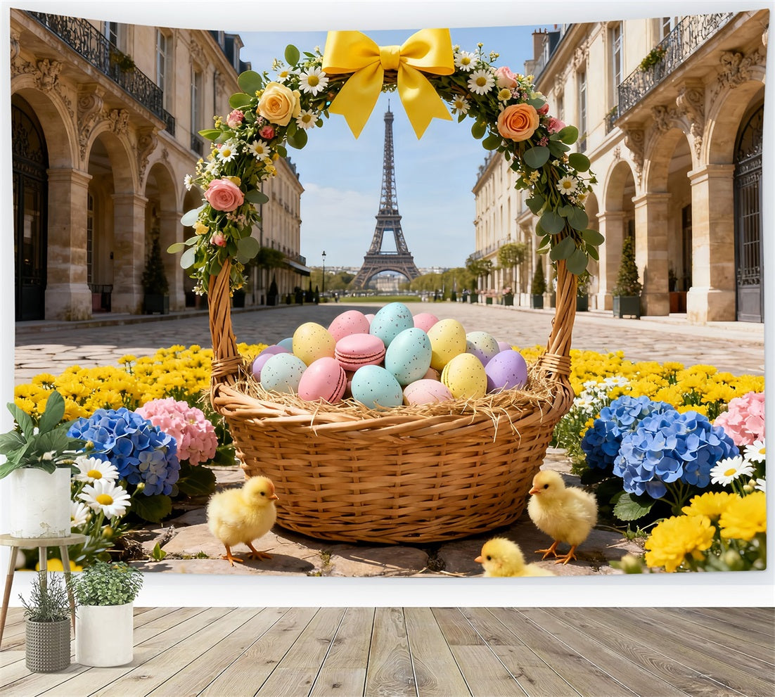 Baby Chick Backdrop Paris Floral Egg Basket Easter Backdrop Ideas LXX61-96