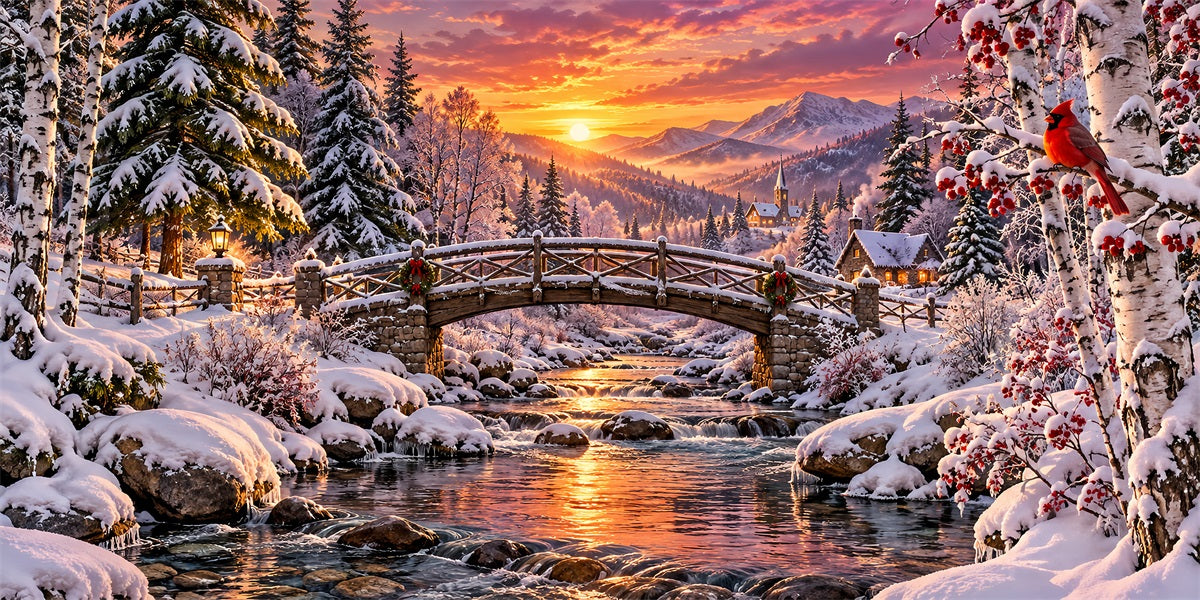 Snow Forest Christmas Garage Door Cover Wonderland Sunset Bridge Christmas Garage Door Cover LXX610-10-2 Car