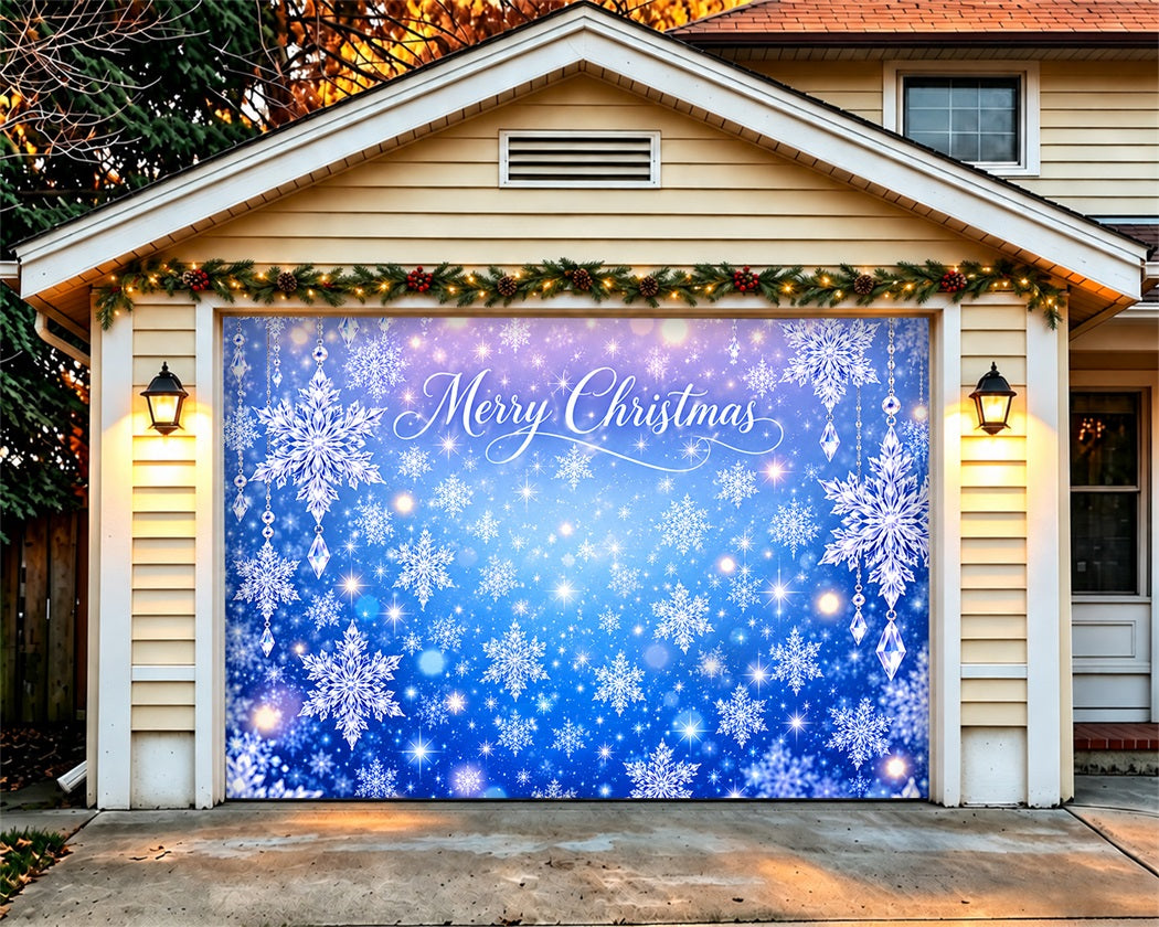 Snowflake Christmas Garage Door Banner White Blue Sparkle Christmas Garage Door Decoration LXX610-110-1 Car