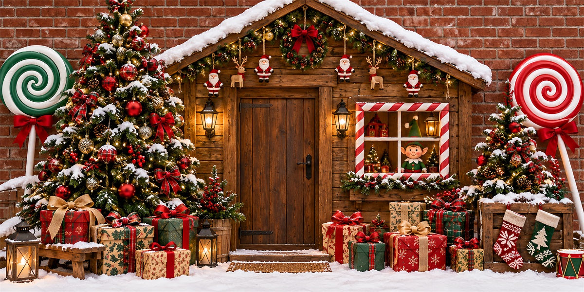 House Christmas Garage Door Cover Rustic Cabin Candy Christmas Garage Door Banner LXX610-112-2 Car