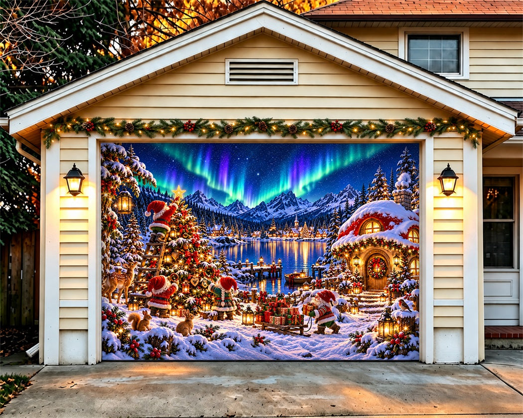 Winter Wonderland Christmas Garage Door Cover Elf Aurora Village Christmas Garage Door Decor LXX610-12-1 Car