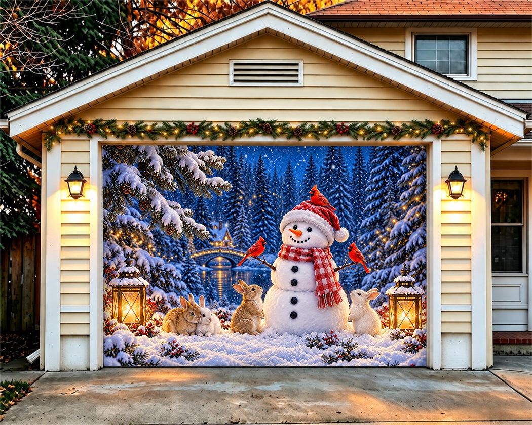 Snow Scene Christmas Garage Door Cover Snowman Cardinal Rabbits Christmas Garage Door Cover LXX610-127-1 Car