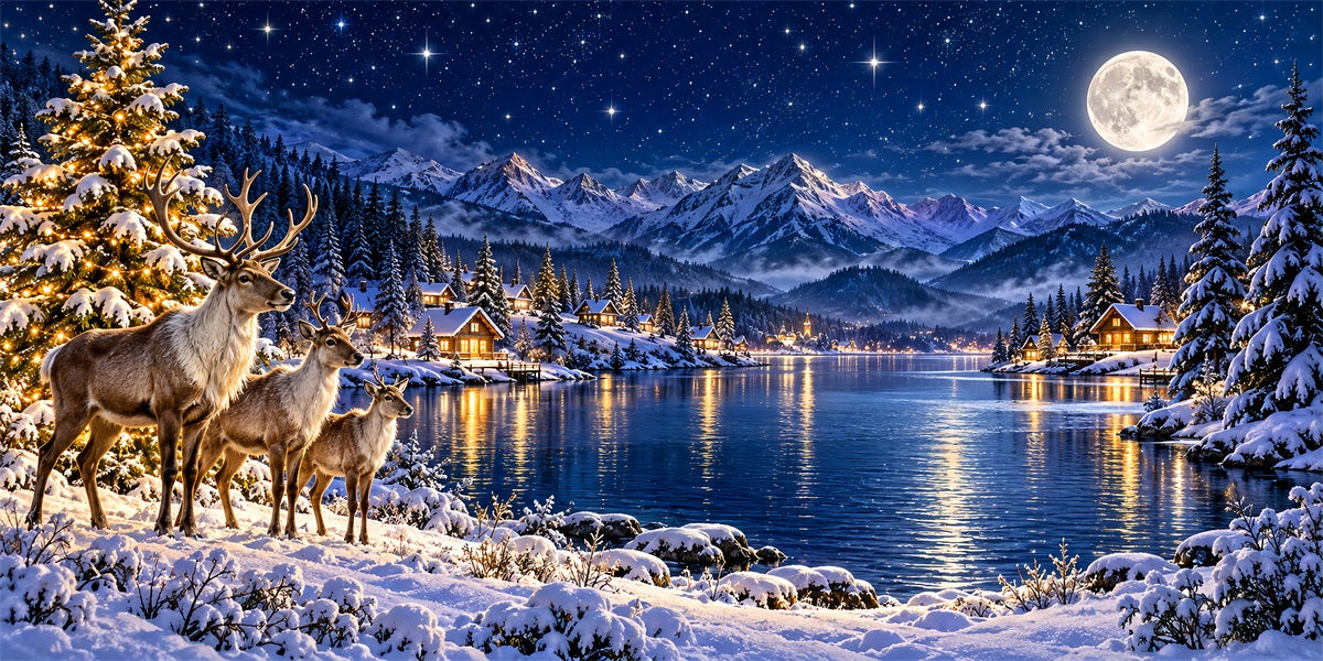 Winter Christmas Garage Door Cover Moonlit Reindeer Lakeside Outdoor Christmas Garage Door Decoration LXX610-131-2 Car
