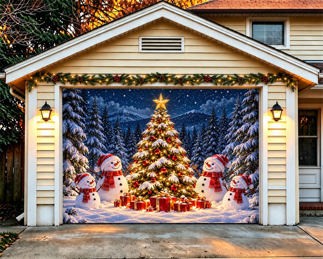 Snow Forest Christmas Garage Door Cover Snowman Pine Gifts Christmas Garage Door Banner Decoration LXX610-135-1 Car
