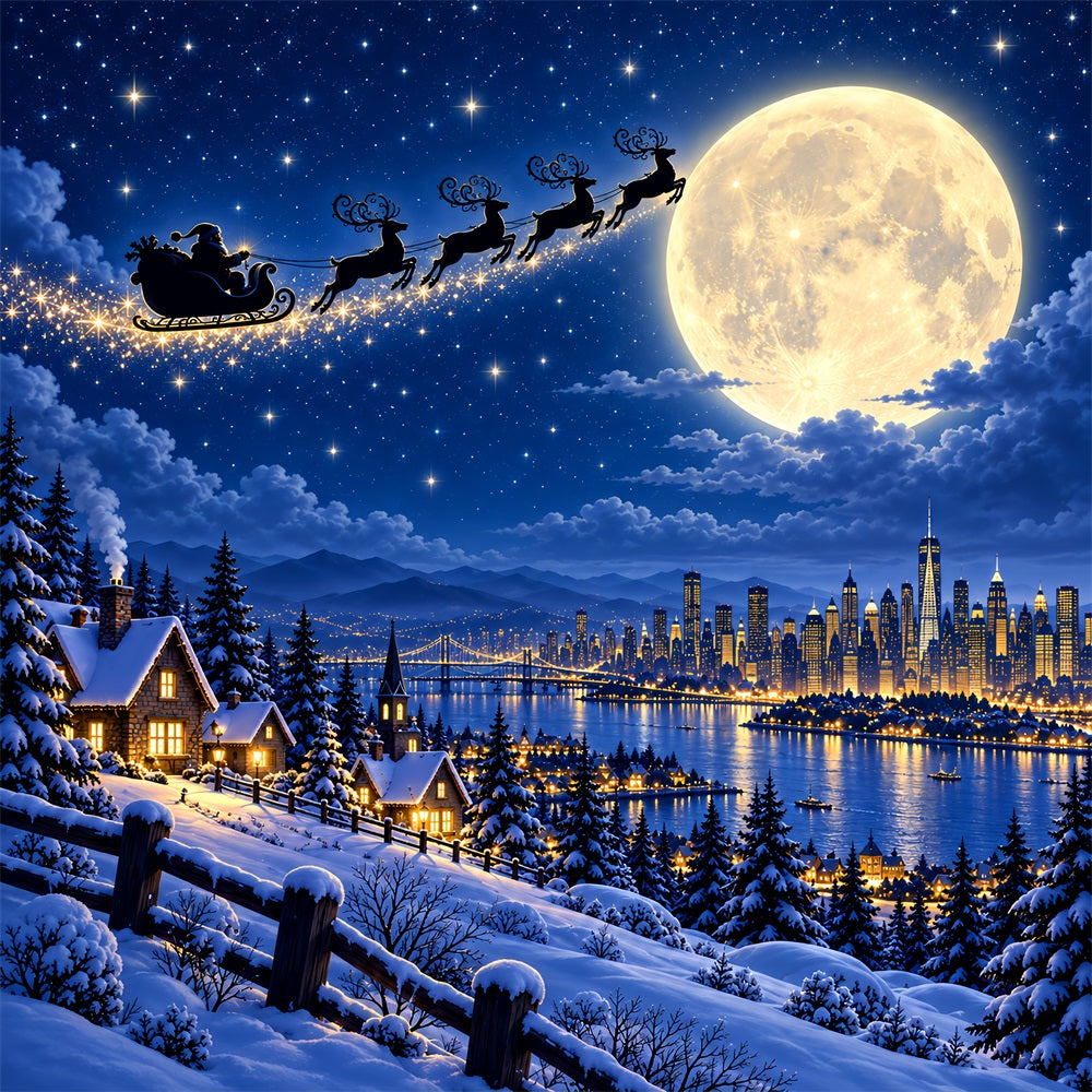 Reindeer Christmas Garage Door Cover Santa Sleigh Skyline Christmas Garage Door Decoration LXX610-137-1 Car