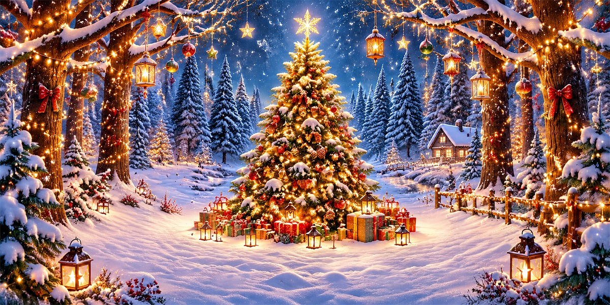 Christmas Tree Garage Door Cover Snowy Lantern Forest Christmas Holiday Garage Door Cover LXX610-142-2 Car