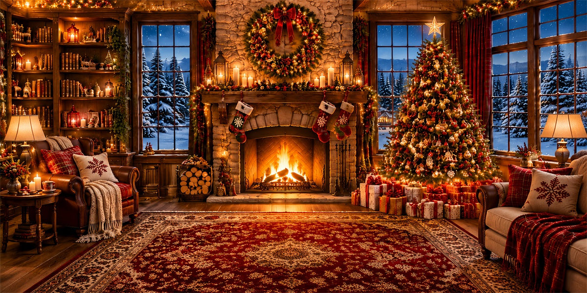 Cozy Room Christmas Garage Door Banner Rustic Fireplace Candle Christmas Garage Door Cover LXX610-145-2 Car