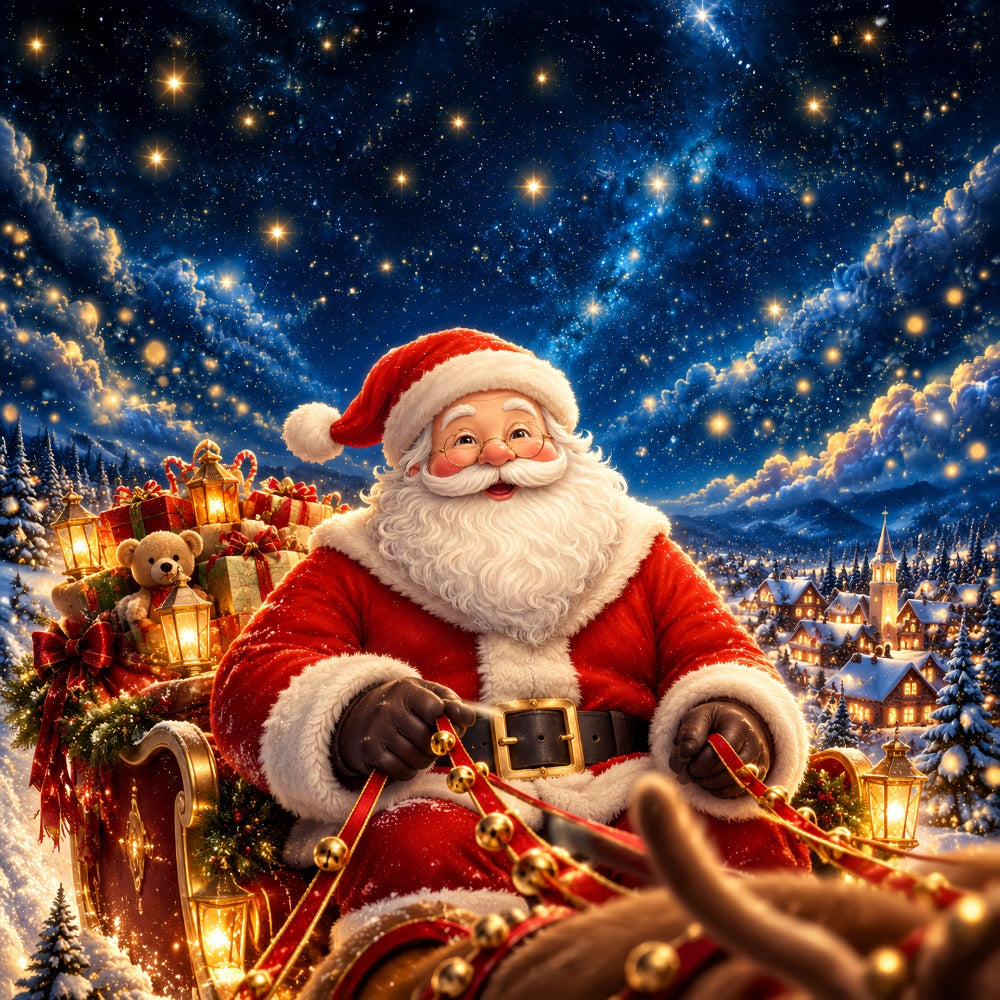 Santa Claus Christmas Garage Door Cover Sleigh Starlight Village Christmas Garage Door Decor LXX610-147-1 Car