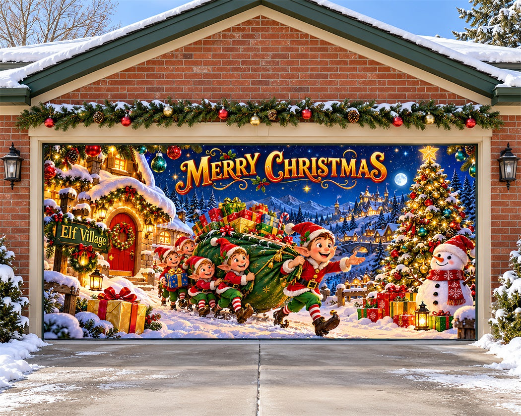 Elf Christmas Garage Door Banner Festive Village Gifts Outdoor Christmas Garage Door Decoration LXX610-149-2 Car