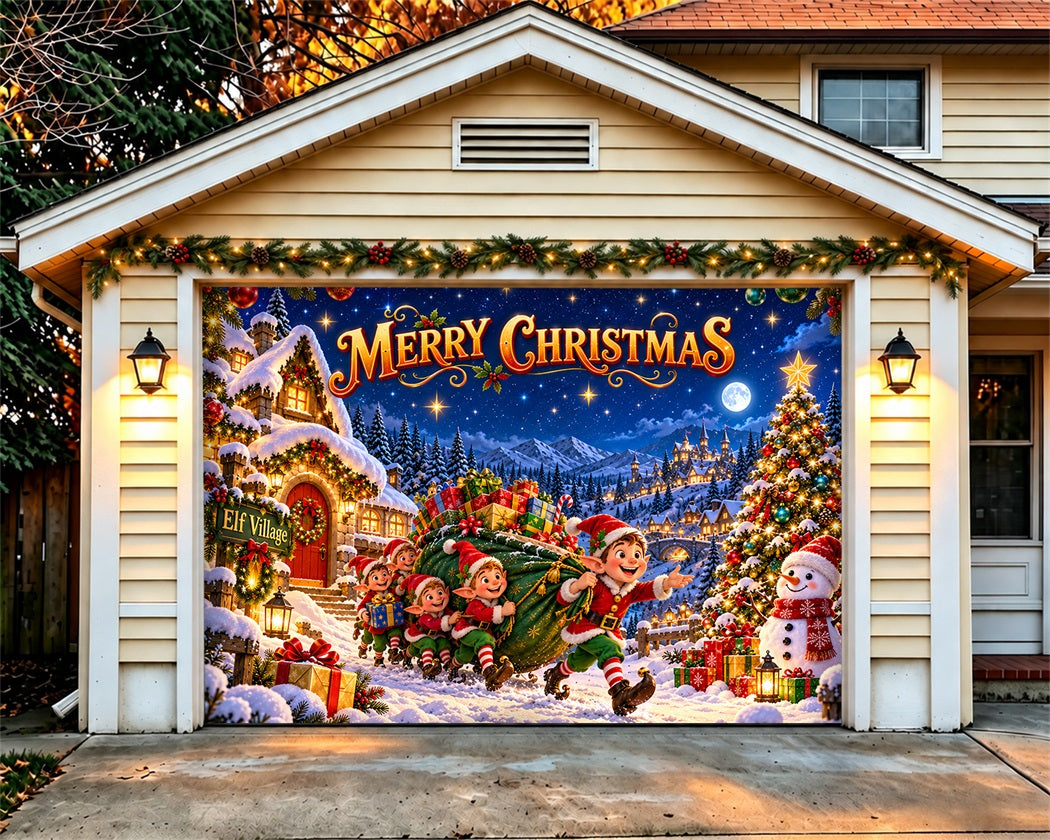 Elf Christmas Garage Door Banner Festive Village Gifts Outdoor Christmas Garage Door Decoration LXX610-149-1 Car