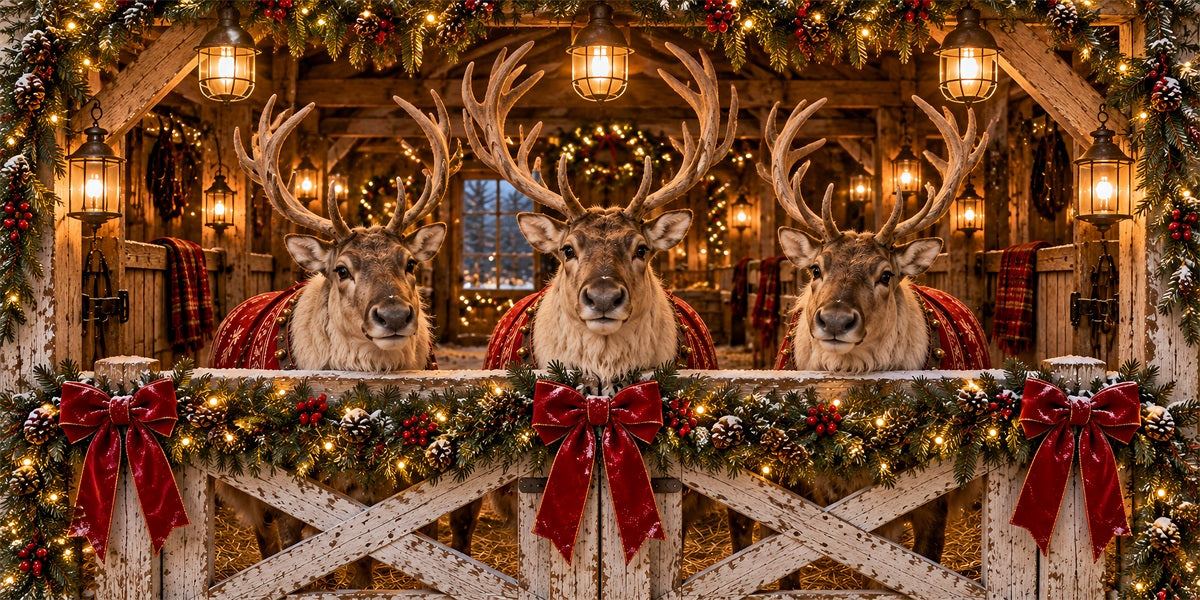 Reindeer Christmas Garage Door Cover Barn Bow Portrait Christmas Outdoor Garage Door Cover LXX610-15-2 Car
