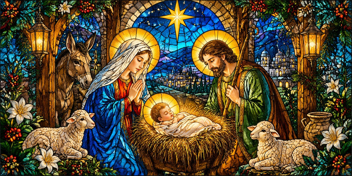 Nativity Christmas Garage Door Cover Bethlehem Stained Glass Christmas Garage Door Cover LXX610-150-2 Car