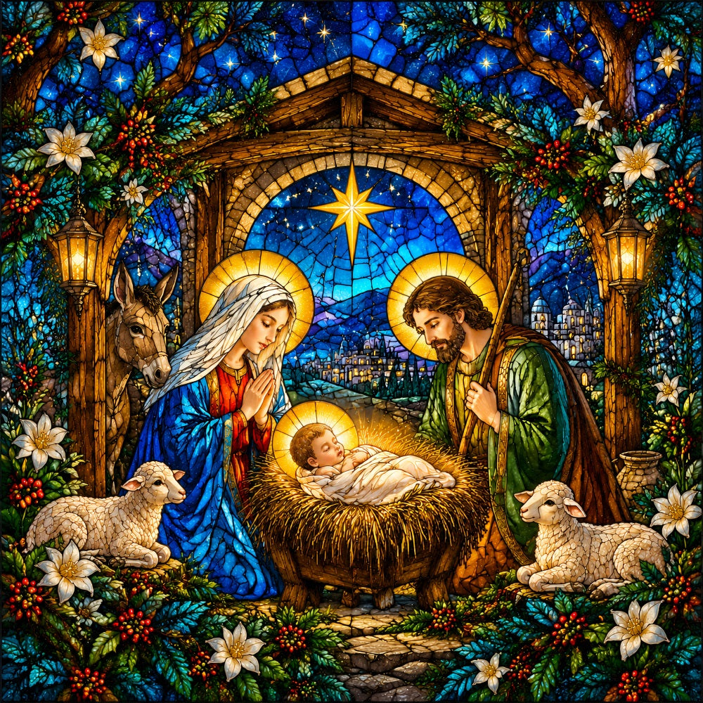 Nativity Christmas Garage Door Cover Bethlehem Stained Glass Christmas Garage Door Cover LXX610-150-1 Car