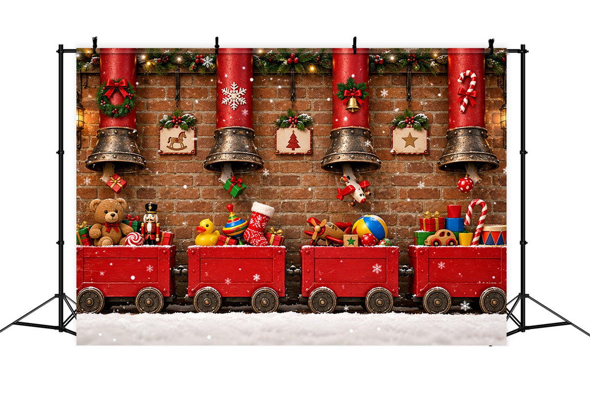 Christmas Backdrop Toy Train Hanging Bells Christmas Backdrops Photography LXX610-152