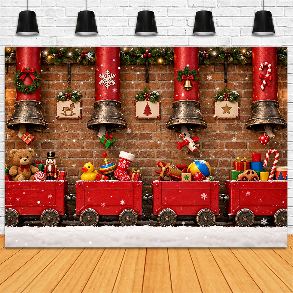 Christmas Backdrop Toy Train Hanging Bells Christmas Backdrops Photography LXX610-152