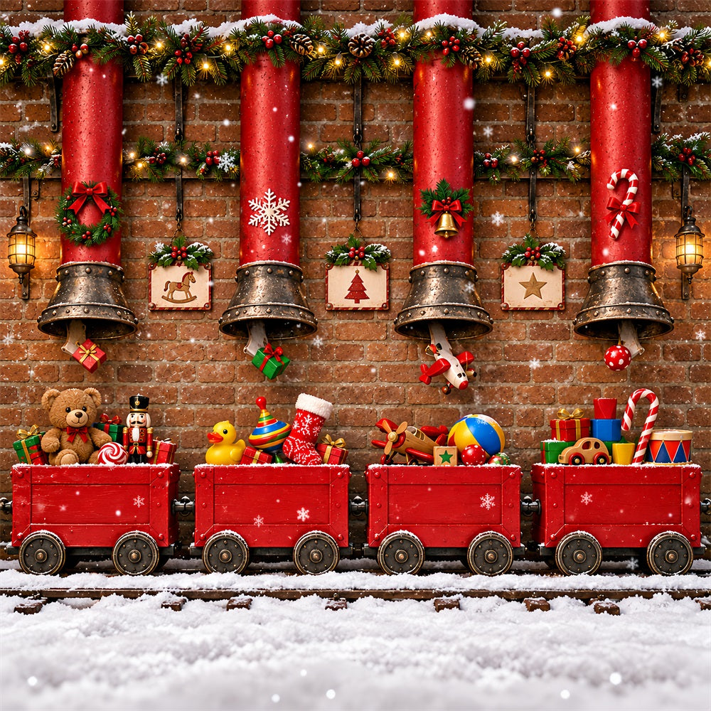 Christmas Backdrop Toy Train Hanging Bells Christmas Backdrops Photography LXX610-152