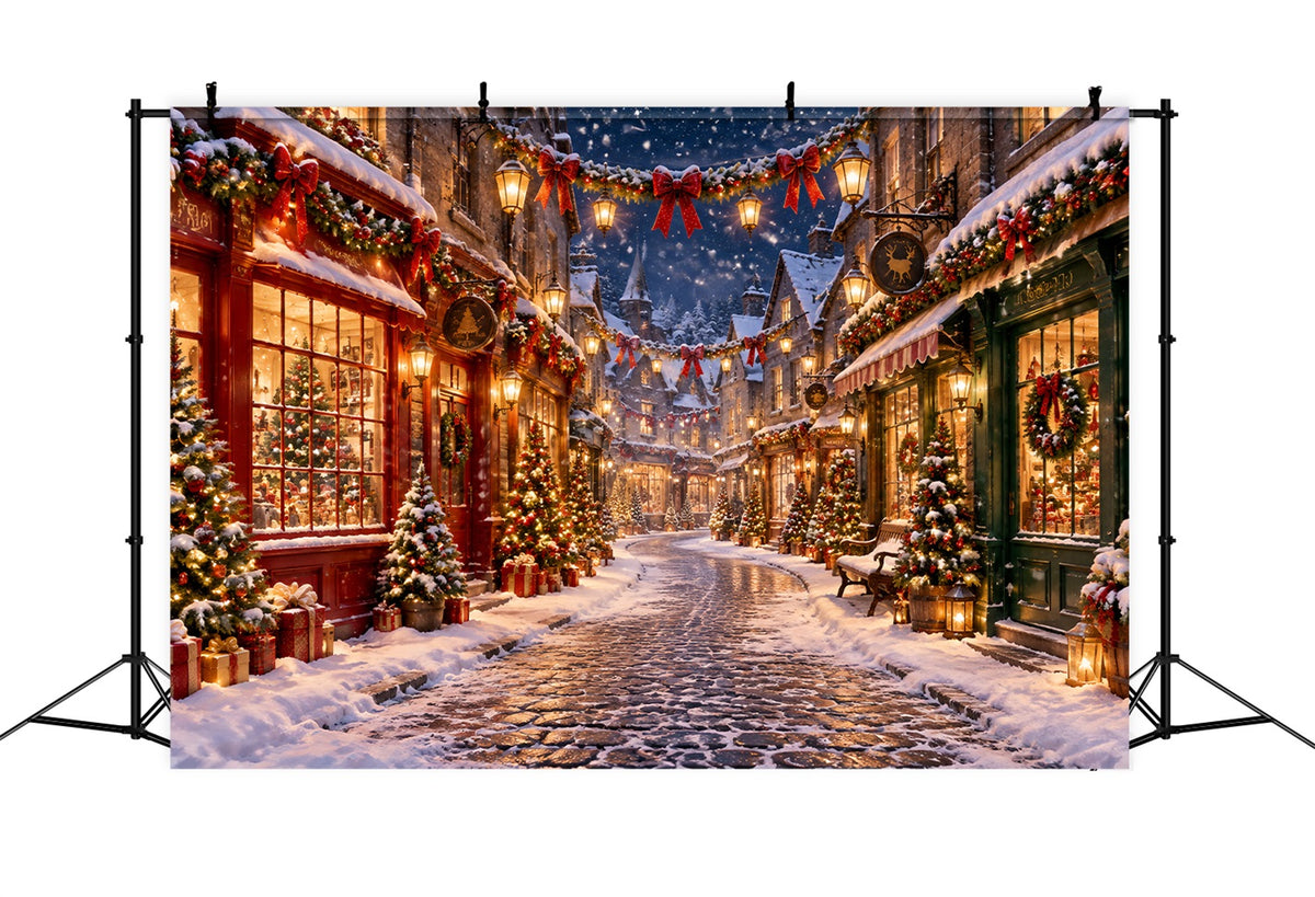 Christmas Village Backdrops Winter Snowy Lantern Street Christmas Street Backdrop LXX610-153
